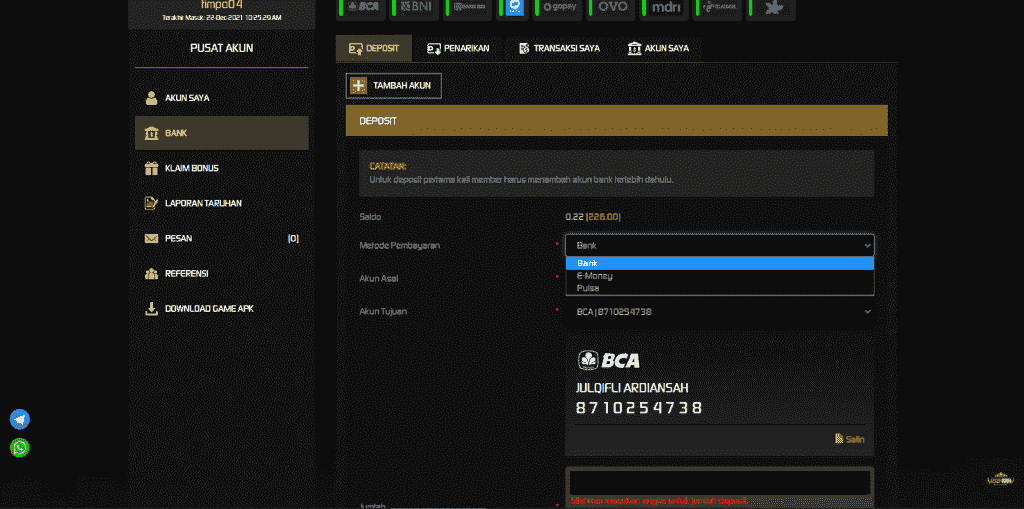 DEPOSIT TARUHAN ESPORTS ONLINE